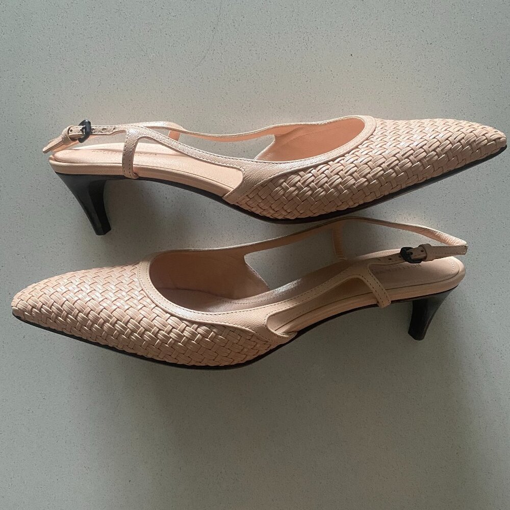 Bottega Veneta - Pink Wicker Kitten Heel Sling Black - 39